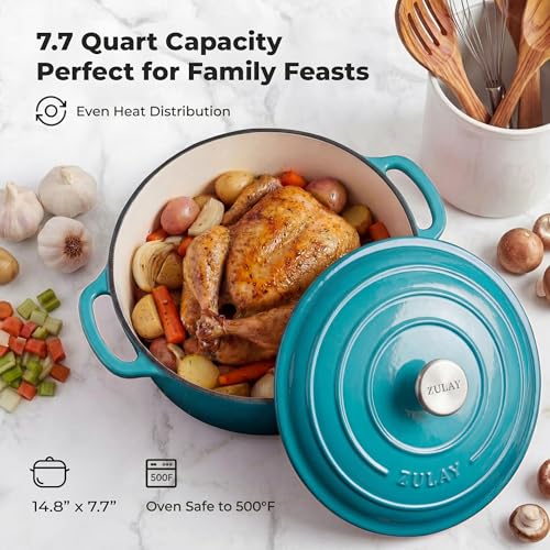 7.7 Quart Enameled Cast Iron Dutch Oven Pot with Lid (Light Blue / 7.7 Quart)