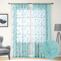 Turquoise Sheer Curtains Leaf Embroidered (52"W x 96"L (Pack of 2) / 5-turquoise)