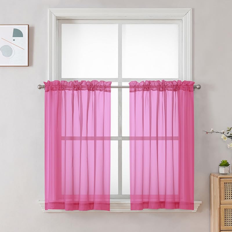 Hot Pink Sheer Curtains 36 inch Length 2 Panels Set (Hot Pink / 42"W x 36"L (Pack of 2))