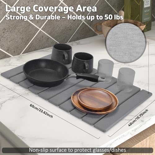 Large Stone Dish Drying Mats for Kitchen Counter (Gray / 24" x 16")