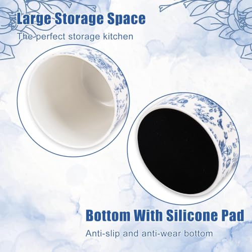 Blue Floral Ceramic Utensil Holder Chinoiserie Chopstick Crock (Blue)