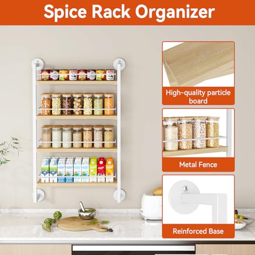 4 Tier Spice Rack Wall Mount for Kitchen (4 Tier / Natural)