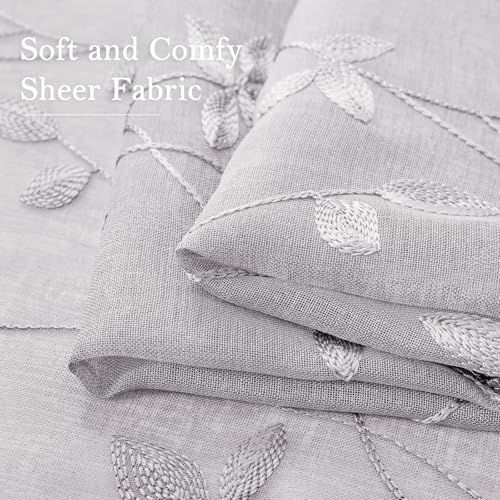 Light Grey Sheer Curtains Vine Embroidered (52"W x 63"L (Pack of 2) / Vine Light Grey)