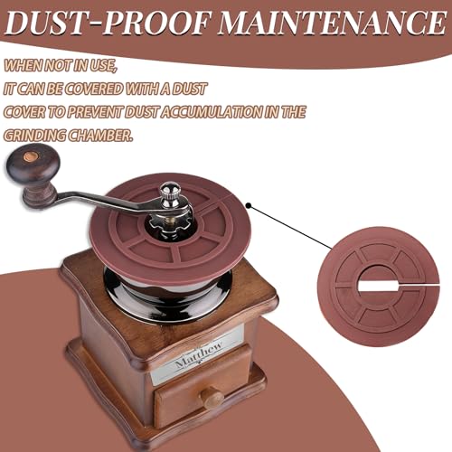 Customizable Wooden Manual Coffee Grinder Set Hand Crank Mill with Removable Bin Dust Cover & Scoop Personalized Nameplate Gift for Camping