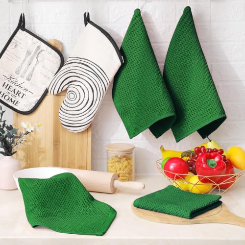 100% Cotton Waffle Weave Kitchen Dish Cloths 6 (Forest / 12 X 12 - 6 Pack)