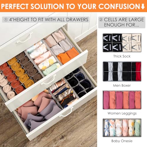 12 Pack Sock Underwear Drawer Organizer Dividers (12 Pack / Grey)