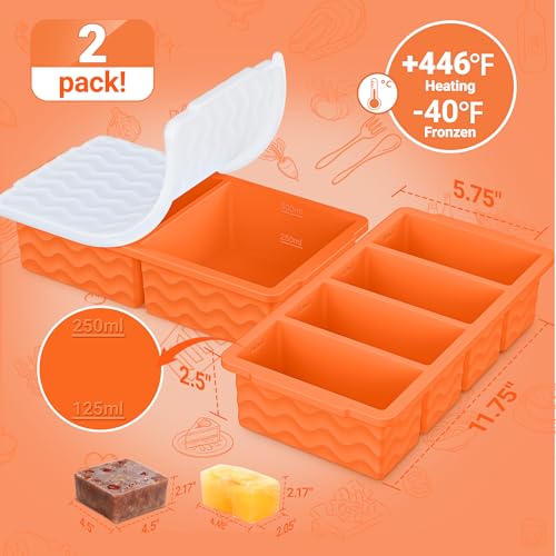 Silicone Freezer Trays with Lid for Soup (Orange)