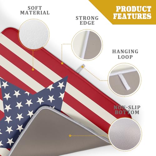 Blue Star Patriotic July of 4th Dish Drying Mat for Kitchen Counter 18x24 Independence Day Red Striped Absorbent Reversible Microfiber Drying Mats Kitchen Countertop Protector Dishes Drainer Rack Pad (18" x 24")