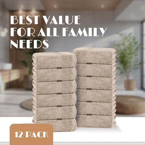 Wealuxe Taupe Washcloths 12x12 Inch (Taupe / Washcloth 12-Pack)