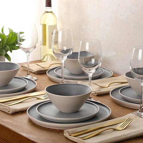 Coastal Forest Plates and Bowls Sets (Grey/Cream White (Coast Forest) / Service for 4 (12pcs))