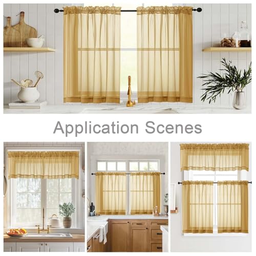Kitchen Curtains 24 Inch Length Tier 2 Pieces (Gold / 42"W x 24"L (Pack of 2))