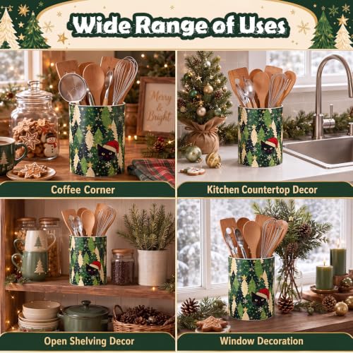 Christmas Tree & Black Cat Ceramic Utensil Holder (Christmas Tree Cat)