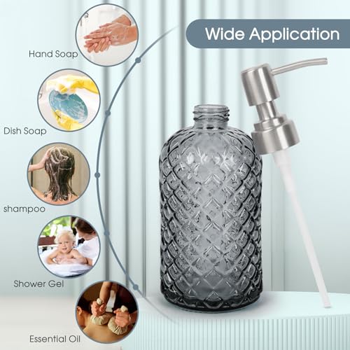 Gem Patterned Glass Soap Dispenser with Rust Proof Stainless Steel Pump (Stainless Steel Pump / Gem-grey)