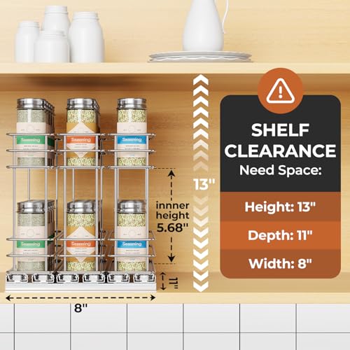Pull Out Spice Rack Organizer for Cabinet (Silver / 7.4" - 3 Drawers (2.2" each drawer))