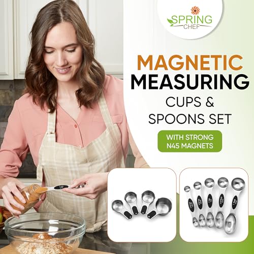 Magnetic Measuring Cups & Spoons Set of 9 with Leveler (Black)