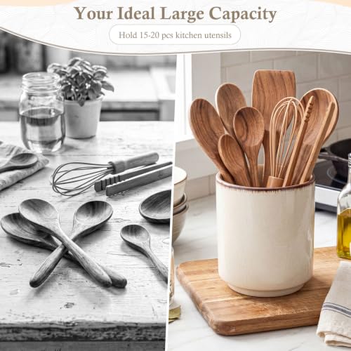 Minimalist Ceramic Utensil Holder White 5.5" (White / 5.5" / Minimalist)