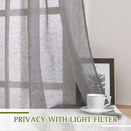 Semi Sheer Linen Blend Living Room Curtains (52"W x 108"L (Pack of 2) / Charcoal Grey)