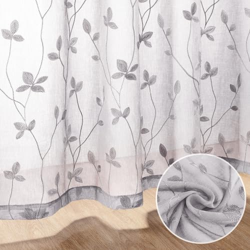 Light Grey Sheer Curtains Vine Embroidered (52"W x 63"L (Pack of 2) / Vine Light Grey)