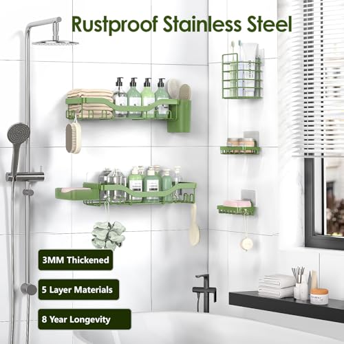 Shower Caddy Adhesive Shower Organizer 7 (Green / 7-Piece Set)