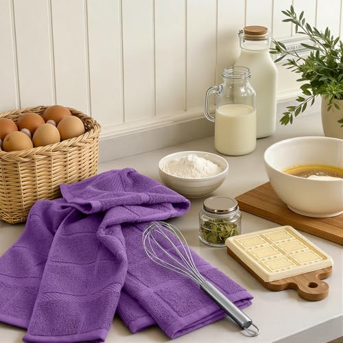 100% Cotton Kitchen Towels 18"x28" (Purple / 18 x 28 - 4 Pack)