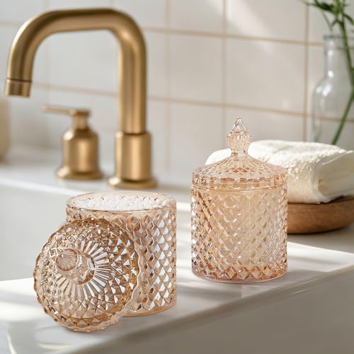 2 Pack Qtip Holder Apothecary Jars with Lid (10 oz (2 pack) / Amber)