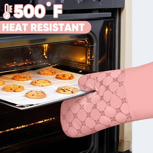 Oven Mitts Kitchen Towels Dishcloths with Pot Holders Sets 12PCS (Pink)