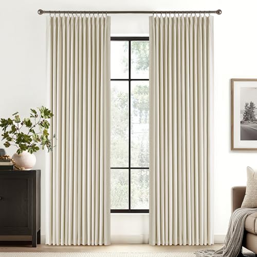 100% Blackout Pinch Pleated Linen Curtains for Bedroom Living Room (Pinch Pleated - Beige / 40"W x 102"L (Pack of 2))