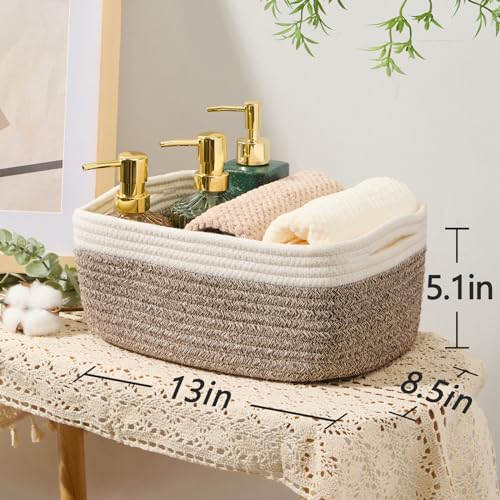 Small Storage Baskets for Organizing (3pcs-L13xW8.5xH5.1" / Off White/Brown)