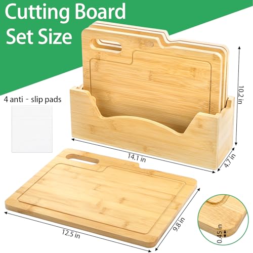 4 Pack 12.5"L x 9.8"W Bamboo Cutting Boards with Holder