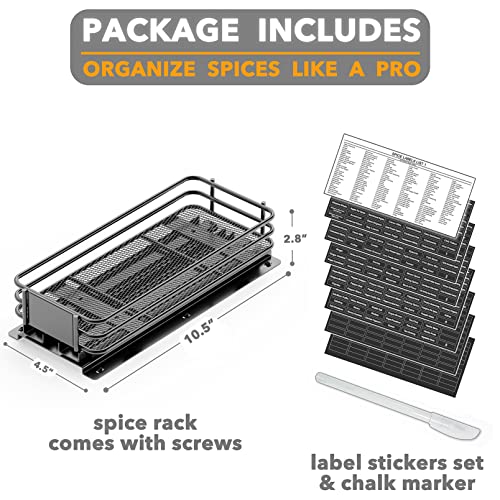 Pull Out Spice Rack Organizer for Cabinet (4.5" W, 1-Tier)