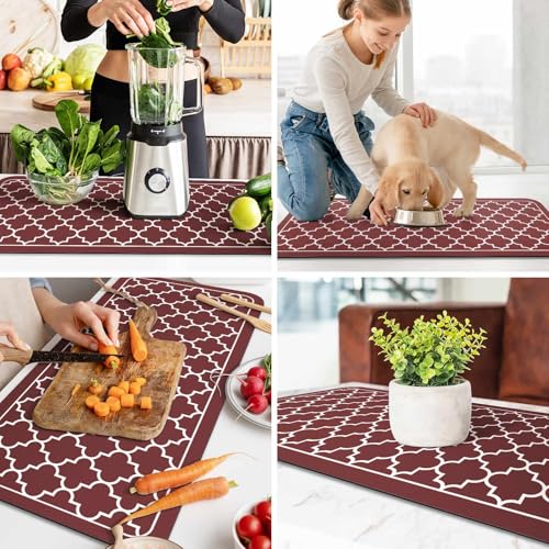 Dish Drying Mat Absorbent Dish Drying Mats for Kitchen Counter 18"x 36" (Stylish Red / 36" x 18")
