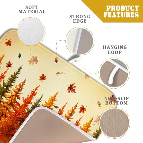 Autumn Drying Matt Kitchen Counter Small Absorbent Coffee Mat Fall Forest Microfiber Drying Mat for Holiday Decor (Autumn Forest Yellow / 18" x 16")