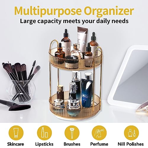 360 Rotating Gold Makeup Organizer (Gold / 2 Tier)