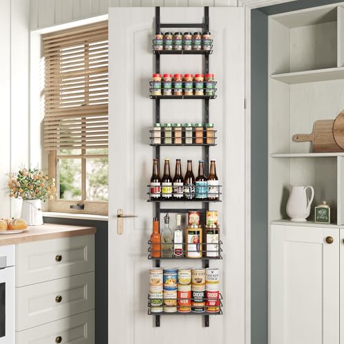 6 Tier Narrow Pantry Door Organizer (Black-6)