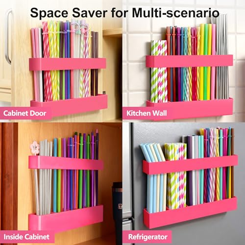 9.5” Large Acrylic Straw Holder for Cabinet Door (Large / Hot Pink)