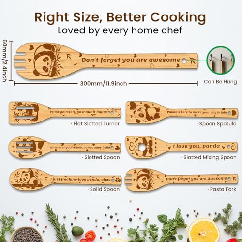 6PCS Pandas and Bamboo Wooden Kitchen Cooking Utensil Set (Pandas and Bamboo)