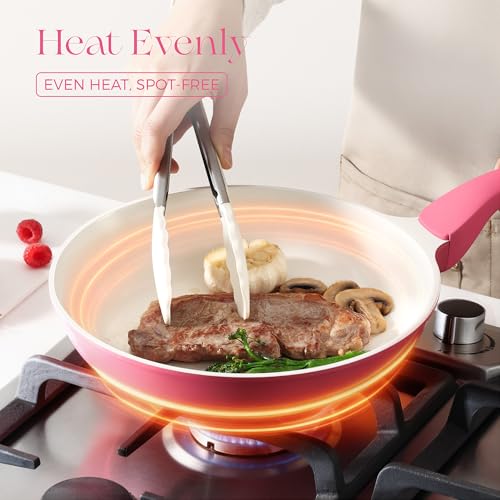 Nonstick Ceramic Frying Pan with Lid (10" W/Lid / Raspberry Red)