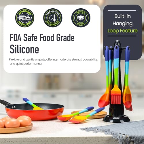 9 Piece Rainbow Silicone Spatula Set with Tongs