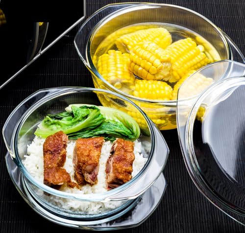 Small 1 qt Glass Casserole Dish with Lid and Handles (1 QT (1L))