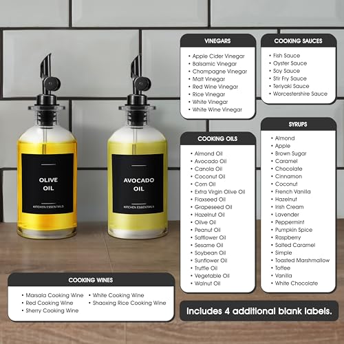 Olive Oil & Coffee Syrup Labels for Bottles (All Kitchen Labels (61 pcs) / Black)