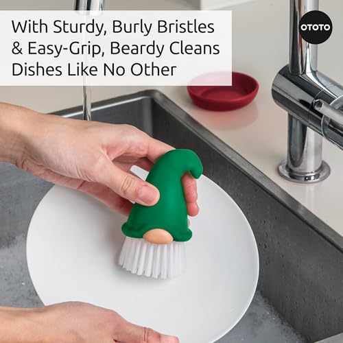 New! Beardy Gnome Dish Brush by Ototo (Beardy Green)