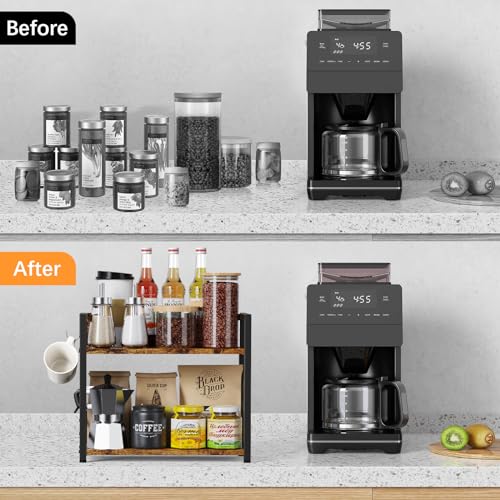 2 Tier Kitchen Counter Shelf Organizer (Rustic Brown / Medium)
