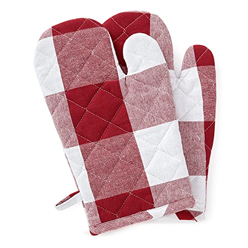Oven Mitts Heat Resistant Kitchen Gloves (Oven Gloves / Buffalo Red Checks)