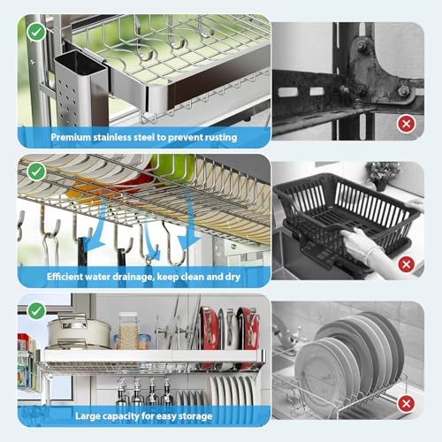 Over The Sink Dish Drainer Drying Rack 3 Tier Adjustable Width (3 Tier)
