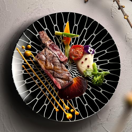 8 Inch Salad Plates Set of 6 (Black plates with white Grid / 8 inch)