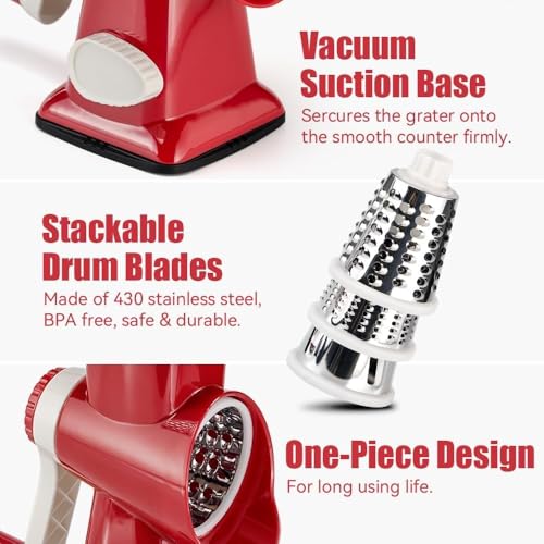 Rotary Cheese Grater Hand Crank Red (3 IN 1 / Red)