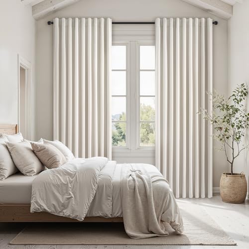 132 Inch Curtains Extra Long Living Room for Large Window 11 FT 2 Panels Natural Ivory Birch Linen Texture Thermal Insulated Energy Saving Drapes for Living Room Sliding Door (Birch / 52"W x 132"L (Pack of 2))