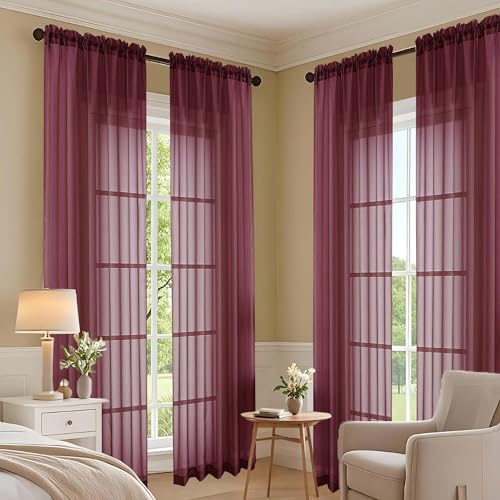 Wine Sheer Curtains 108 Inches Long 2 Panels Set (Wine / 59"W x 108"L (Pack of 2))