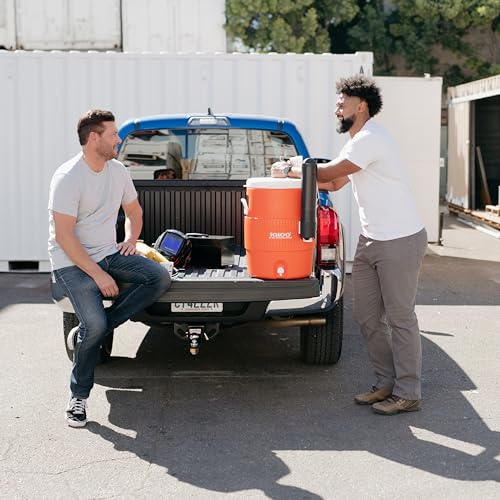 10 Gallon Portable Sports Cooler Water Beverage Dispenser with Flat Seat Lid (Orange 10 Gallon)