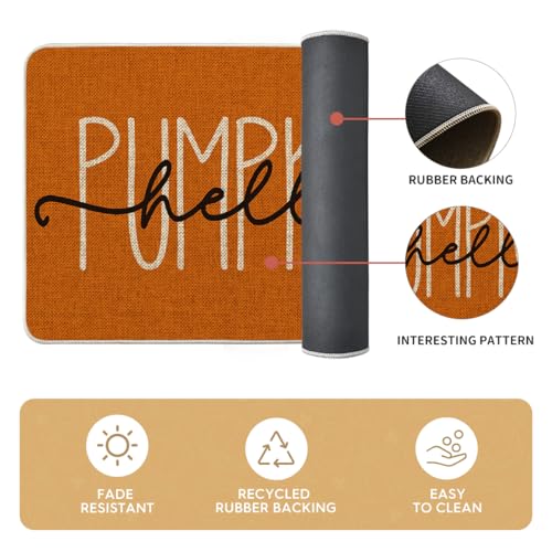 Orange Hello Pumpkin Fall Kitchen Mats Set of 2 (24" x 35" /24" x 59" / Orange)